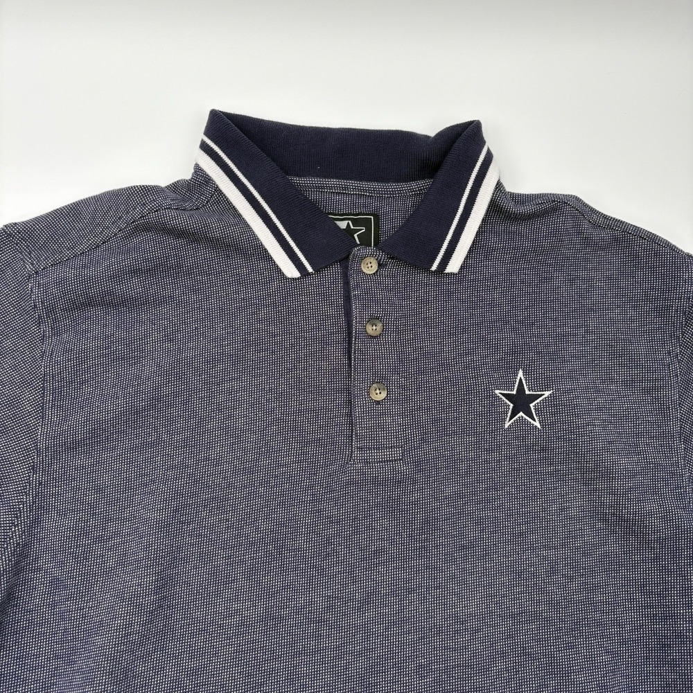 Vtg Starter Dallas Cowboys Polo Shirt Mens L Blue Gray 90s Cotton Knit NFL Team